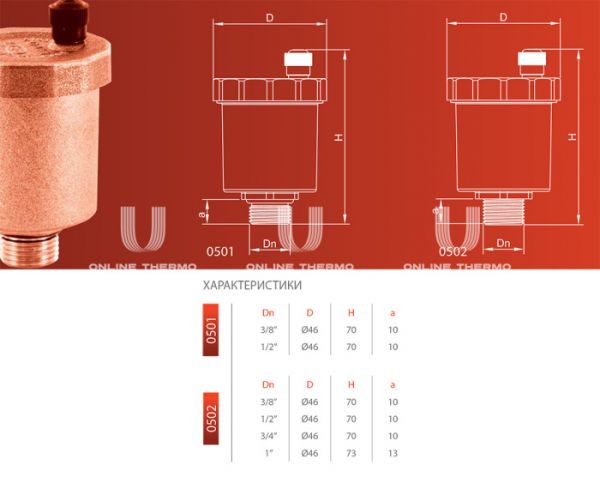 Автоматический воздухоотводчик OR 0502.015 1/2" НР, прямой, латунь, вертикальный выпуск