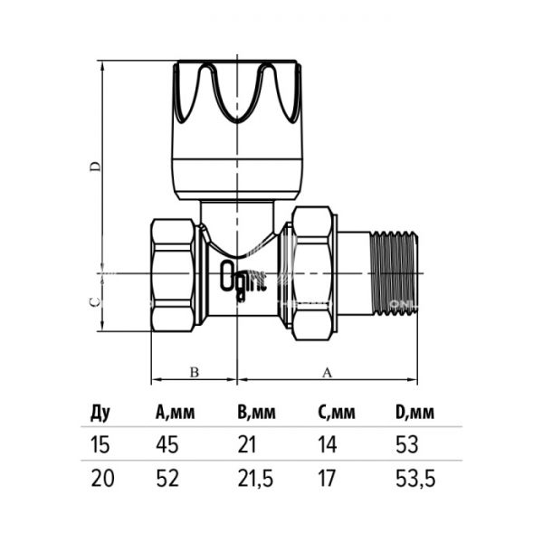 Радиаторный клапан ручной регулировки Ogint 1/2" ВР, прямой