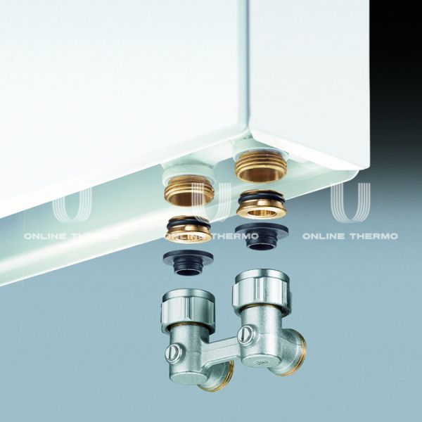 Узел нижнего подключения Oventrop 1015814, 3/4"ЕК НГ-НР, Multiflex F, угловой, с подключением ЕК