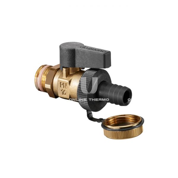 Кран шаровый дренажный со штуцером и заглушкой Oventrop Optiflex KFE 1033315, 1/2" НР-штуцер, ручка-флажок