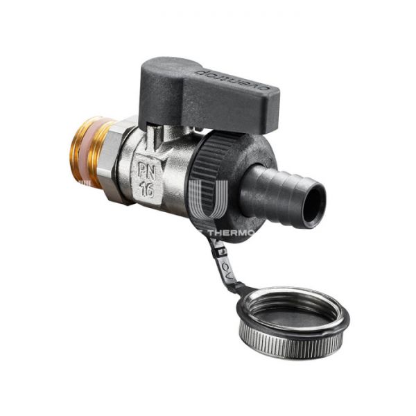 Кран шаровый дренажный со штуцером и заглушкой Oventrop Optiflex KFE 1033351, 3/8" НР-штуцер, ручка-флажок