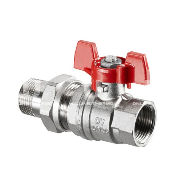 Кран шаровый  с разъемным соединением Oventrop Optibal 1075808, 1" ВР-НР, полнопроходной, ручка-бабочка