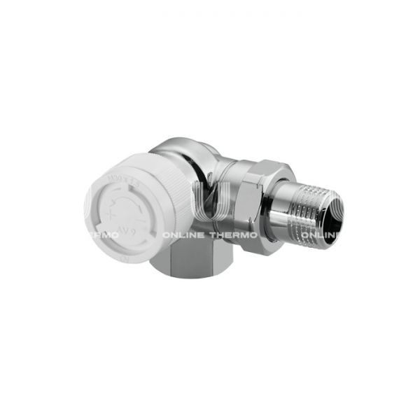 Термостатический клапан (терморегулятор) Oventrop 1162472, DN15, 1/2" ВР-НР, серия CV9, трехосевой левый, хромированный, с преднастройкой