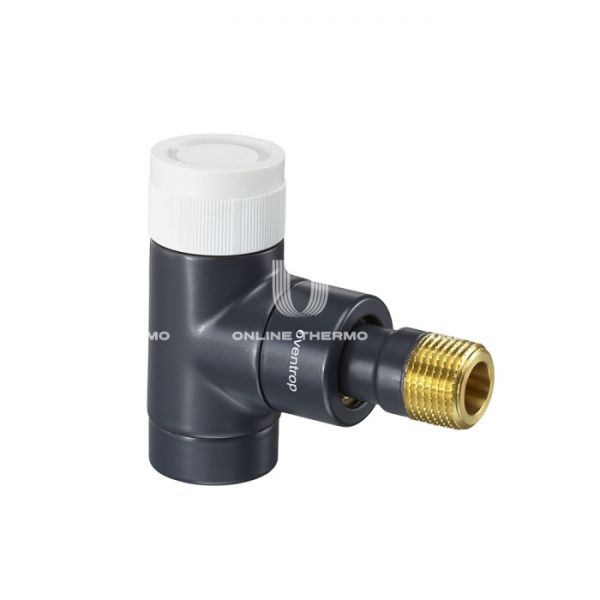 Термостатический клапан (терморегулятор) Oventrop 1163032, DN15, 1/2" ВР-НР, серия E, угловой, черный антрацит, с преднастройкой