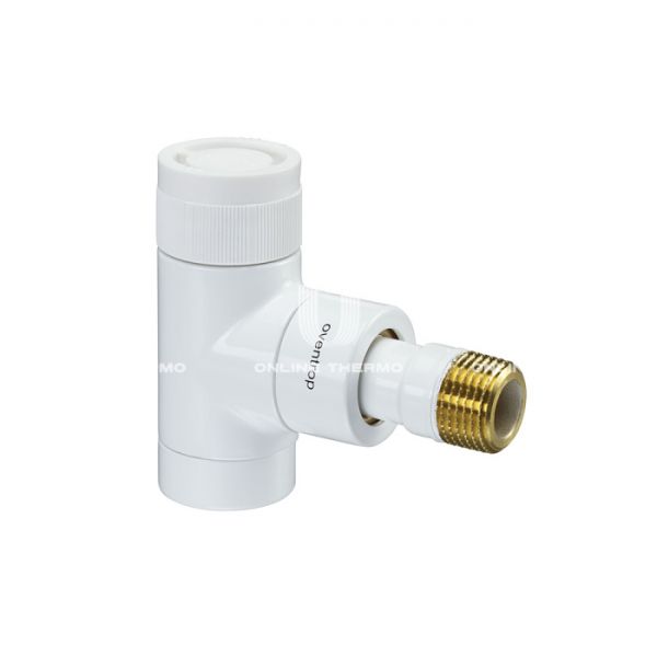 Термостатический клапан (терморегулятор) Oventrop 1163062, DN15, 1/2" ВР-НР, серия E, угловой, белый, с преднастройкой