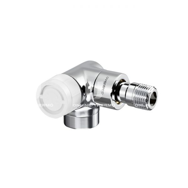 Термостатический клапан (терморегулятор) Oventrop 1163452, DN15, 1/2" ВР-НР, серия E, трехосевой левый, хромированный, с преднастройкой