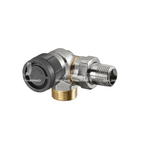 Термостатический клапан (терморегулятор) Oventrop 1181396, DN15, 1/2"х3/4"EK НР-НР, серия A, трехосевой левый, с подключением ЕК, без преднастройки