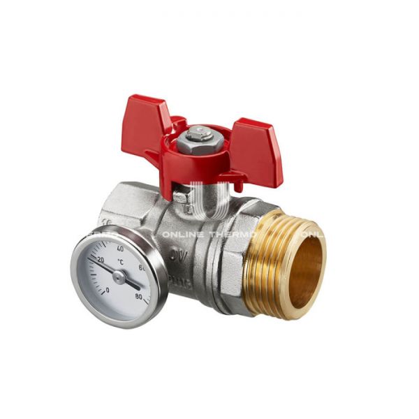 Кран шаровый Oventrop  Multidis SH/SF 1406483, 3/4"х1" ВР-НР, с термометром, ручка-бабочка, для коллекторов