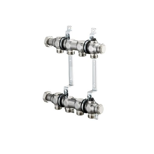 Распределительный коллектор (группа) для отопления Oventrop Multidis SH4 1407154, ВР 1", на 4 контура, 3/4" ЕК, нержавеющая сталь, нерегулирующий