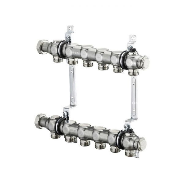 Распределительный коллектор (группа) для отопления Oventrop Multidis SH6 1407156, ВР 1", на 6 контуров, 3/4" ЕК, нержавеющая сталь, нерегулирующий