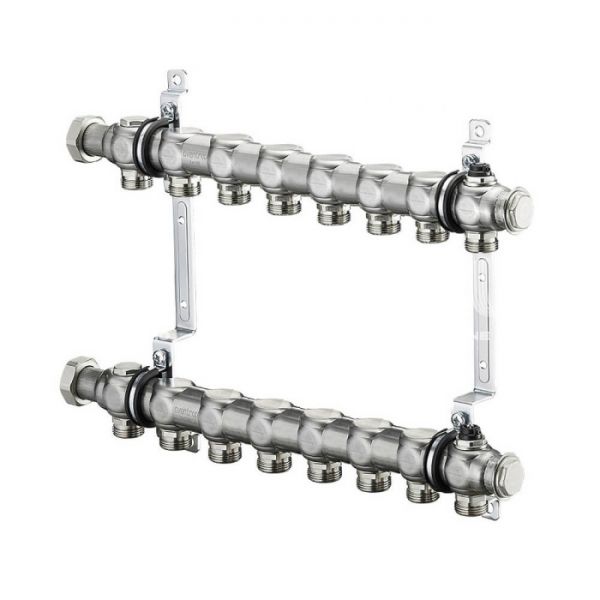 Распределительный коллектор (группа) для отопления Oventrop Multidis SH7 1407157, ВР 1", на 7 контуров, 3/4" ЕК, нержавеющая сталь, нерегулирующий