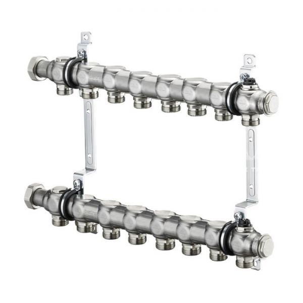 Распределительный коллектор (группа) для отопления Oventrop Multidis SH8 1407158, ВР 1", на 8 контуров, 3/4" ЕК, нержавеющая сталь, нерегулирующий