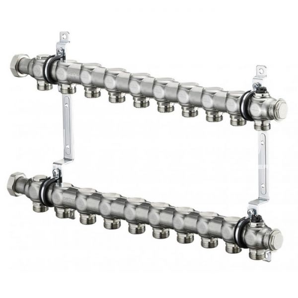 Распределительный коллектор (группа) для отопления Oventrop Multidis SH9 1407159, ВР 1", на 9 контуров, 3/4" ЕК, нержавеющая сталь, нерегулирующий