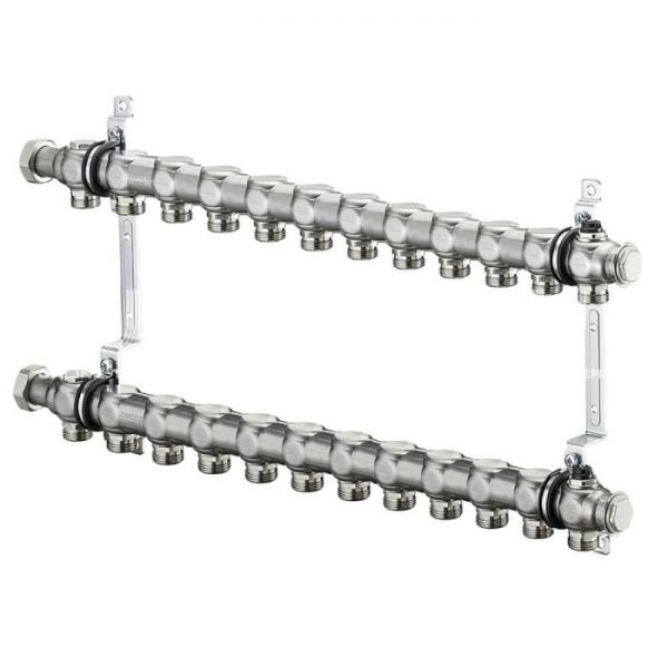 Распределительный коллектор (группа) для отопления Oventrop Multidis SH12 1407162, ВР 1", на 12 контуров, 3/4" ЕК, нержавеющая сталь, нерегулирующий