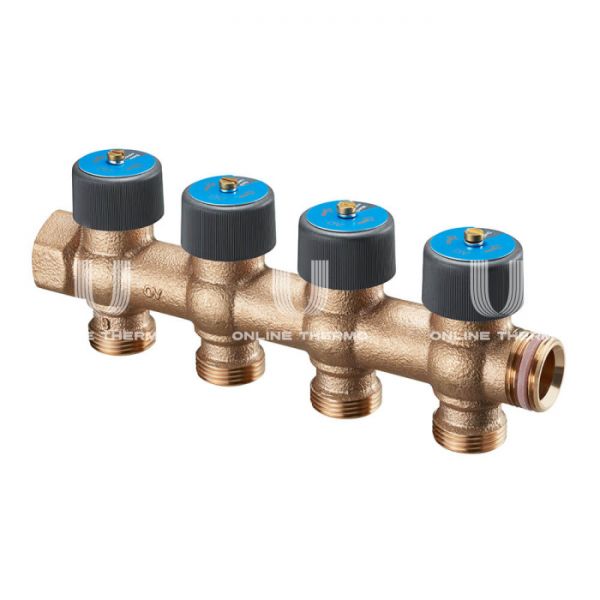 Регулирующий проходной коллектор Oventrop Multidis R4 4200554, 3/4" ВР-НР, на 4 контура с отводами, 3/4" НР ЕК, бронза