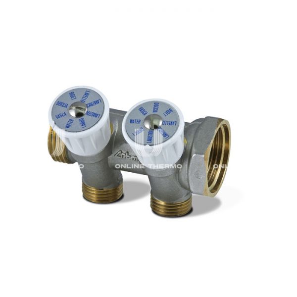 **Коллектор распределительный с запорными клапанами RBM 13300550, 3/4" ВР-НР, на 4 контура  1/2" НР, модульный