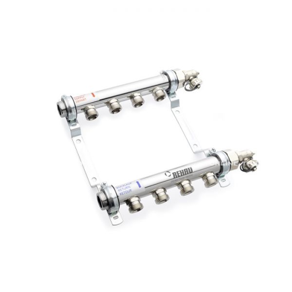 Распределительный коллектор (группа) для отопления Rehau HLV 11102041001 НР 1", на 3 контура 3/4" EK, нержавеющая сталь, с концевыми группами
