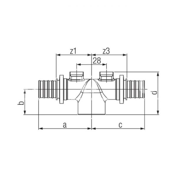 Тройник настенный (водорозетка) с внутренней резьбой Rehau Rautitan RX+ 14562941001, 20х1/2"х20, высота 30 мм, аксиальный