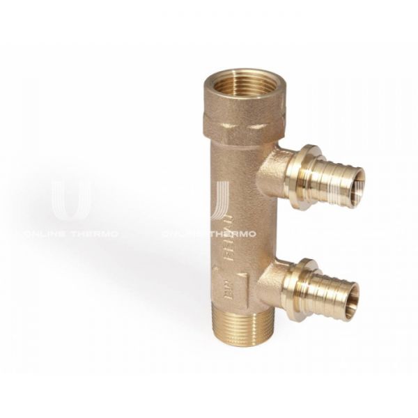 Нерегулирующий проходной коллектор (гребенка) Rehau Rautitan 14563831001 3/4" ВР-НР, на 2 контура, для труб 16 мм под натяжную гильзу