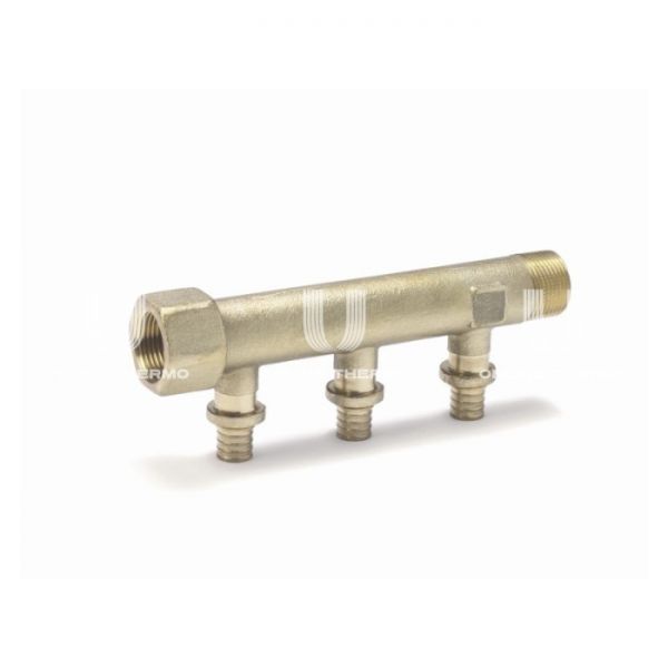 Нерегулирующий проходной коллектор (гребенка) Rehau Rautitan 14563861001 3/4" ВР-НР, на 3 контура, для труб 20 мм под натяжную гильзу