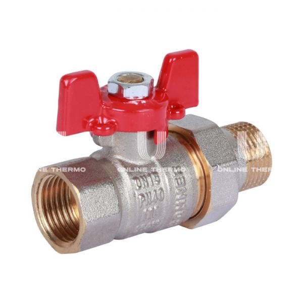 Кран шаровый с разъемным соединением Rommer RBV-0005-0510215, 1/2" ВР-НР, стандартный, ручка-бабочка