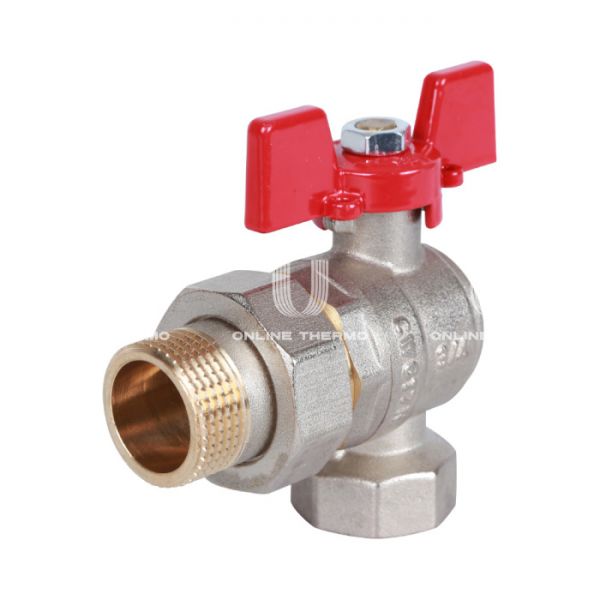 Кран шаровый угловой с разъемным соединением Rommer RBV-0006-0610220, 3/4" ВР-НР, стандартный, ручка-бабочка