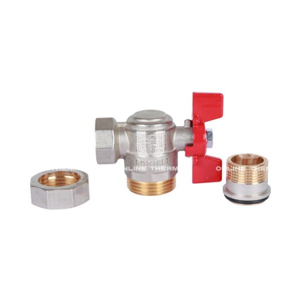 Кран шаровый угловой с разъемным соединением Rommer RBV-0006-0610220, 3/4" ВР-НР, стандартный, ручка-бабочка