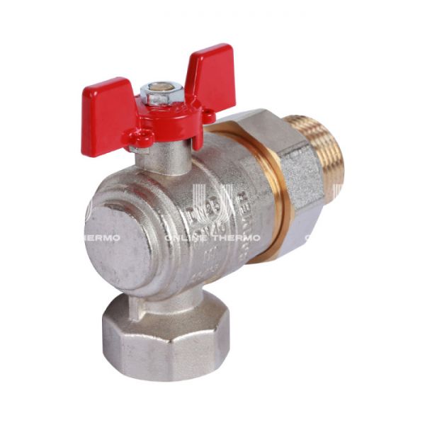 Кран шаровый угловой с разъемным соединением Rommer RBV-0006-0610225, 1" ВР-НР, стандартный, ручка-бабочка