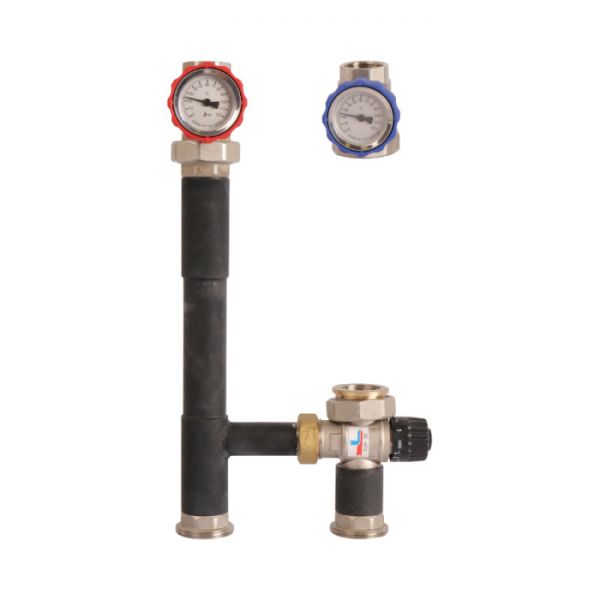 Насосная группа Rommer RDG-0002-002501, смесительная с термосмесителем (20-40°С), DN 25 (1"), без насоса, подача справа