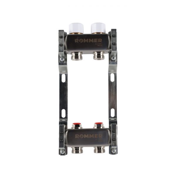 Распределительный коллектор (группа) для отопления Rommer RMS-3200-000002 ВР 1", на 2 контура 3/4" EK, нержавеющая сталь
