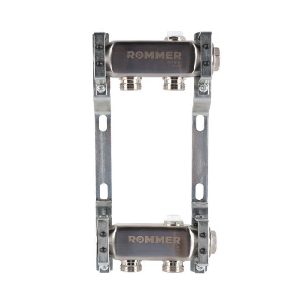Распределительный коллектор (группа) для отопления Rommer RMS-4401-000002 ВР 1", на 2 контура 3/4" EK, нержавеющая сталь, нерегулирующий