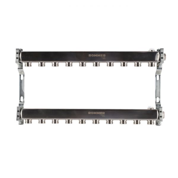 Распределительный коллектор (группа) для отопления Rommer RMS-4401-000011 ВР 1", на 11 контуров 3/4" EK, нержавеющая сталь, нерегулирующий