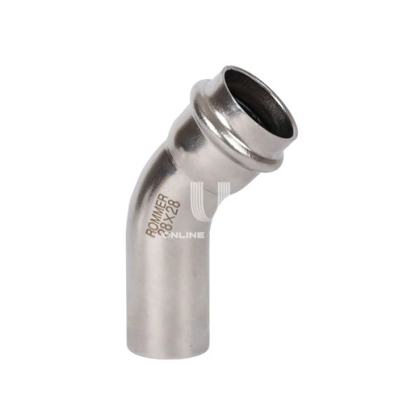 Угольник (угол) 45° однораструбный Rommer RSS-0004-000028, 28 мм, пресс-обжим