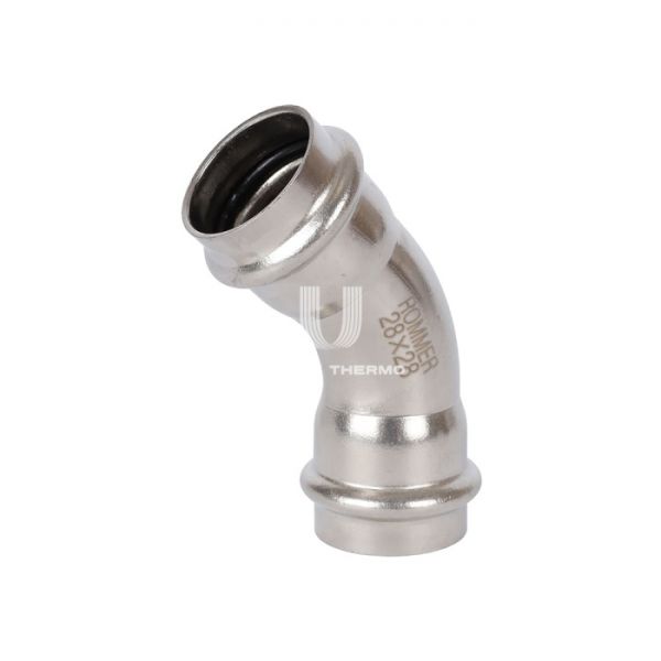 Угольник (угол) 45° двураструбный Rommer RSS-0005-000028, 28 мм, пресс-обжим