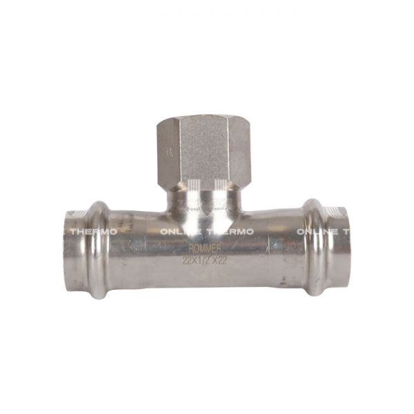 Тройник двураструбный переходной с внутренней резьбой Rommer RSS-0015-002212, 1/2"?22 мм, пресс-обжим