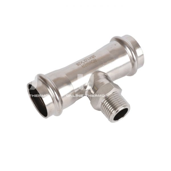 Тройник двураструбный переходной с внутренней резьбой Rommer RSS-0016-002812, 1/2"?28 мм, пресс-обжим