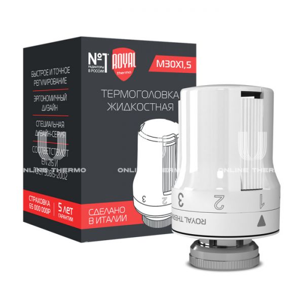 Термостатическая головка (термостат) Royal Thermo RTE 50.030, жидкостная, М30х1.5, белая