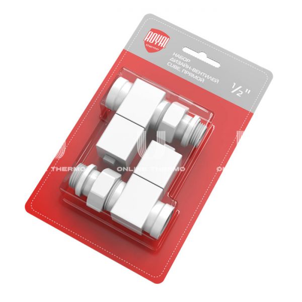 Комплект дизайнерских радиаторных прямых клапанов ручной регулировки Royal Thermo Cube RTE 56.0005 1/2" ВР-НР, белый, 2 шт.