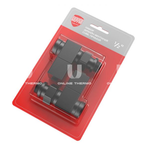 Комплект дизайнерских радиаторных прямых клапанов ручной регулировки Royal Thermo Cube RTE 56.0006 1/2" ВР-НР, черный, 2 шт.