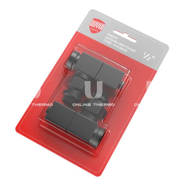 Комплект дизайнерских радиаторных угловых клапанов ручной регулировки Royal Thermo Cube RTE 56.0009 1/2" ВР-НР, черный, 2 шт.