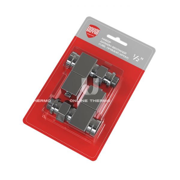 Комплект радиаторных клапанов (вентилей) ручной регулировки Royal Thermo Cube RTE 56.001 1/2" ВР-НР, прямой, комплект из 2 шт., хром