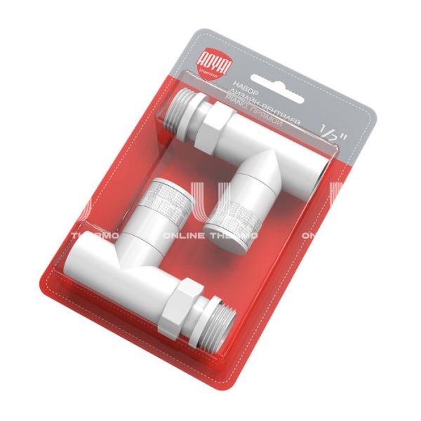 Комплект дизайнерских радиаторных прямых клапанов ручной регулировки Royal Thermo Piano RTE 56.0010 1/2" ВР-НР, с антипротечкой, белый, 2 шт.