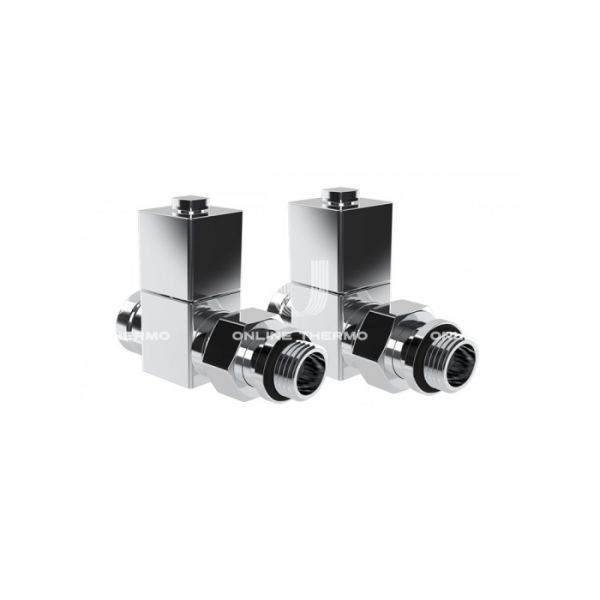 Комплект радиаторных клапанов (вентилей) ручной регулировки Royal Thermo Cube RTE 56.001 1/2" ВР-НР, прямой, комплект из 2 шт., хром