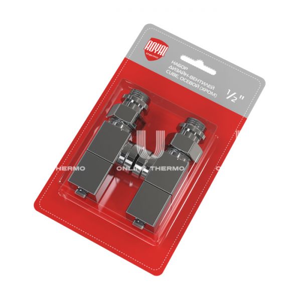 Комплект радиаторных клапанов (вентилей) ручной регулировки Royal Thermo Cube RTE 56.003 1/2" ВР-НР, осевой (угловой горизонтальный), комплект из 2 шт.