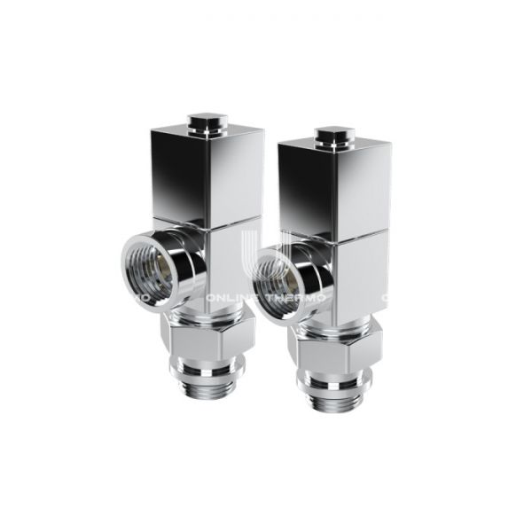 Комплект радиаторных клапанов (вентилей) ручной регулировки Royal Thermo Cube RTE 56.003 1/2" ВР-НР, осевой (угловой горизонтальный), комплект из 2 шт.