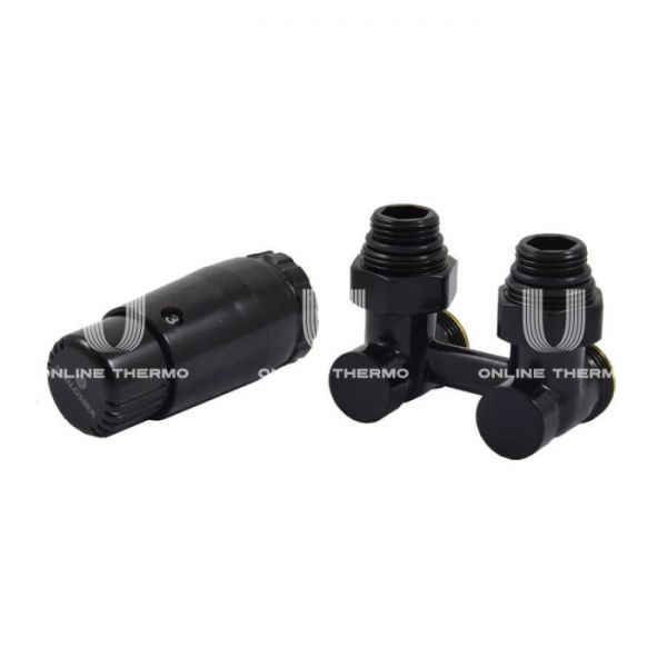 Комплект Schlosser Standard из узла нижнего подключения 1/2"х3/4" ЕК и термоголовки М30х1.5 600800067 Ral 9005, с ниппелями, угловой