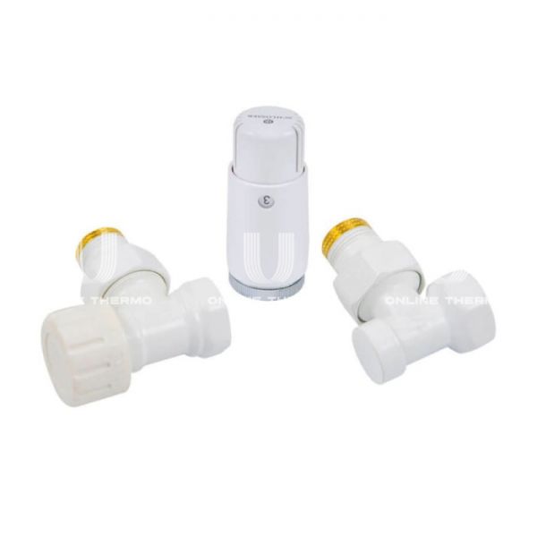 Комплект Schlosser Standard Mini из термостатического и запорного клапана 1/2"х1/2" ВР-НР и термоголовки Mini Diamant М30х1.5 602200056, угловой, без преднастройки