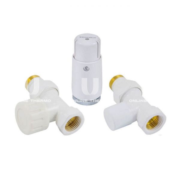 Комплект Schlosser Standard Mini из термостатического и запорного клапана 1/2"х1/2" ВР-НР и термоголовки Mini Diamant М30х1.5 602200057, прямой, без преднастройки