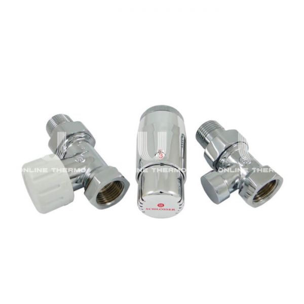 Комплект Schlosser Standard Mini из термостатического и запорного клапана 1/2"х1/2" ВР-НР и термоголовки Mini Diamant М30х1.5 602200061, прямой, без преднастройки