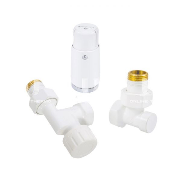 Комплект Schlosser Standard Mini из термостатического и запорного клапана 1/2"х1/2" ВР-НР и термоголовки Mini Diamant М30х1.5 602200126, осевой, без преднастройки